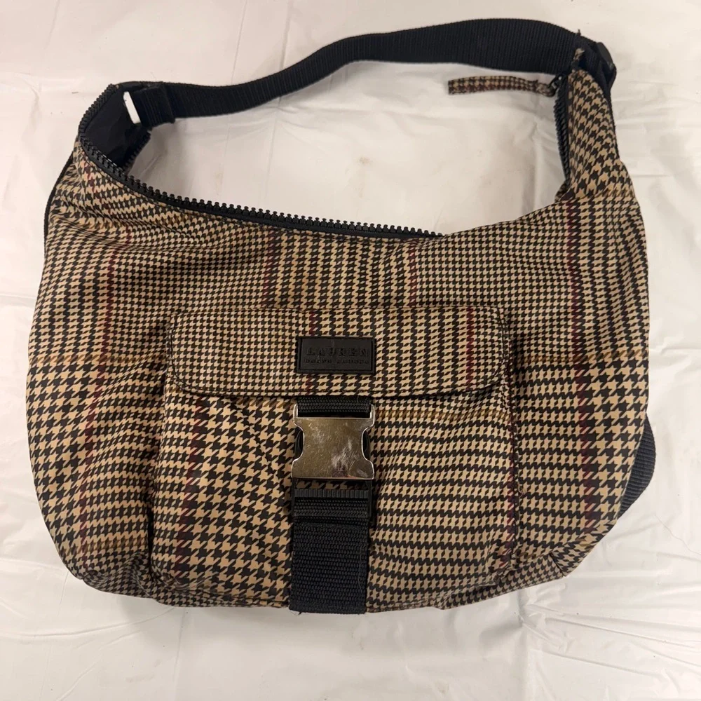 Ralph Lauren Houndstooth Hobo Shoulder Bag